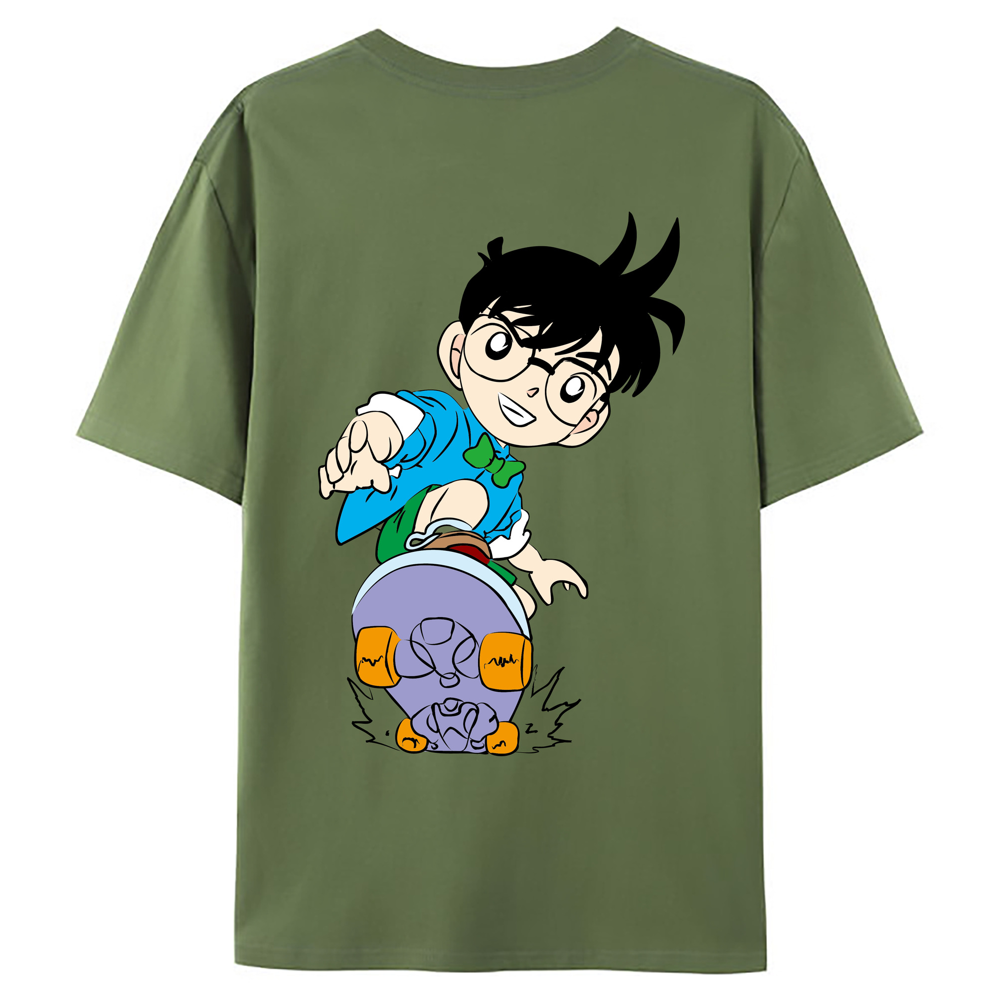 （画像用） 名探偵コナン 江戸川 コナン Detective Conan Conan Edogawa 綿100％ メンズ半袖Tシャツ（バックプリント） 通気性